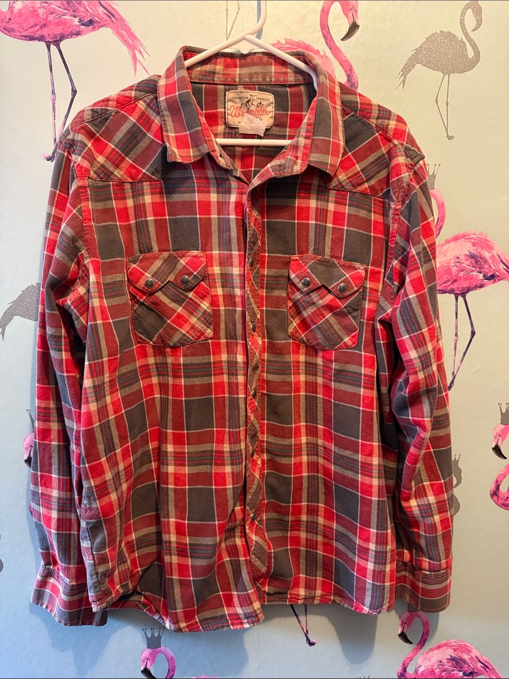 Wrangler Red and Gray Plaid Button-Up Shirt - Size XL